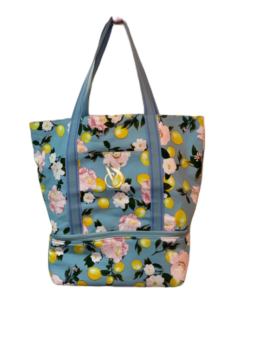 Victoria's Secret Weekender Tote Bag Swim Picnic Beach Lemons Blue. EC